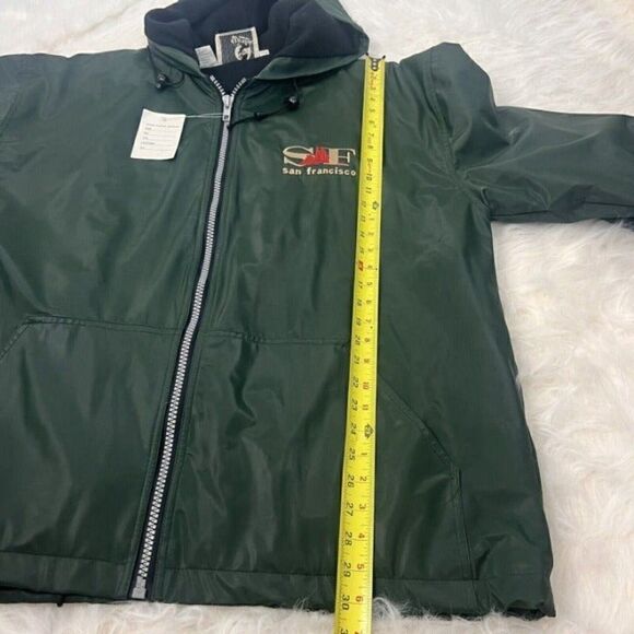 Vintage 90s Zip Up Raincoat San Francisco Embroidered Mens Fleece Lined Green M - Picture 8 of 12
